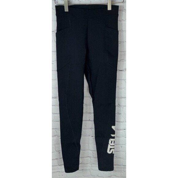 STELLA MCCARTNEY Navy Logo-print Scuba Tech Leggings Size 40/6-8 Small Pockets - Picture 2 of 12